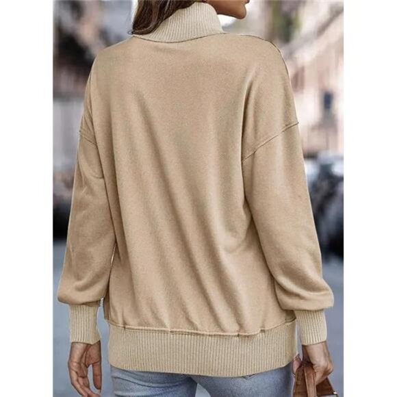 Womens Sweatshirt Long Sleeve Lightweight Sweatshirts Button Loose Pullover Tops - Picture 5 of 6
